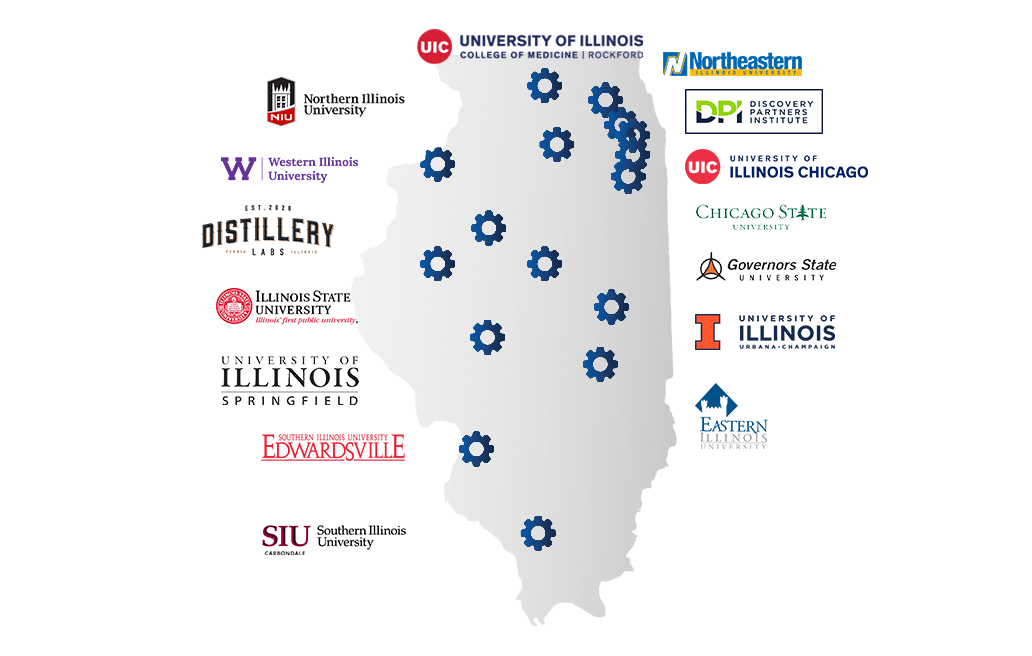 Map of Illinois showing all the IIN hubs