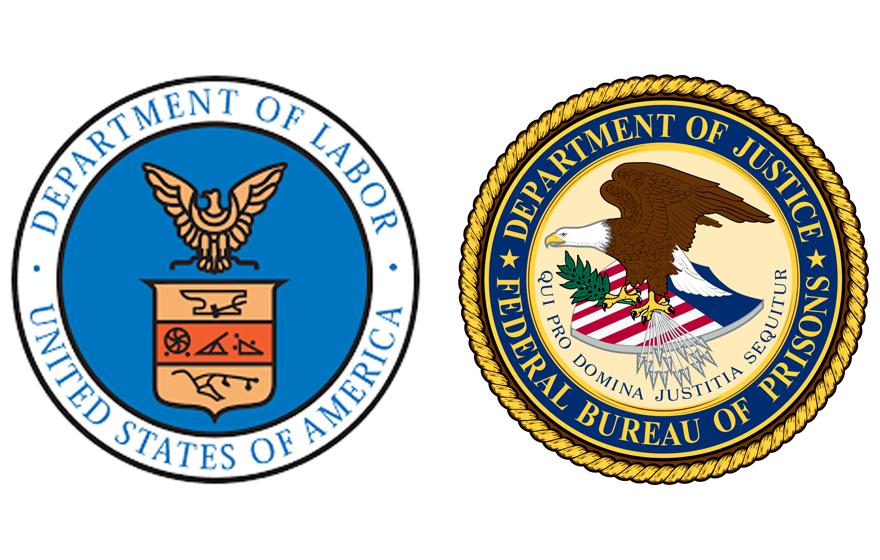 Logos of Department of Labor and Federal Bureau of Prisons