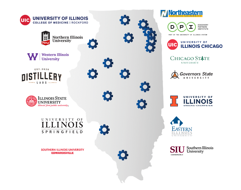 Map of Illinois showing all the IIN hubs